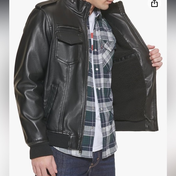 Levi’s Black Faux Leather Sherpa Lined Aviator Jacket NWOT - Picture 1 of 8